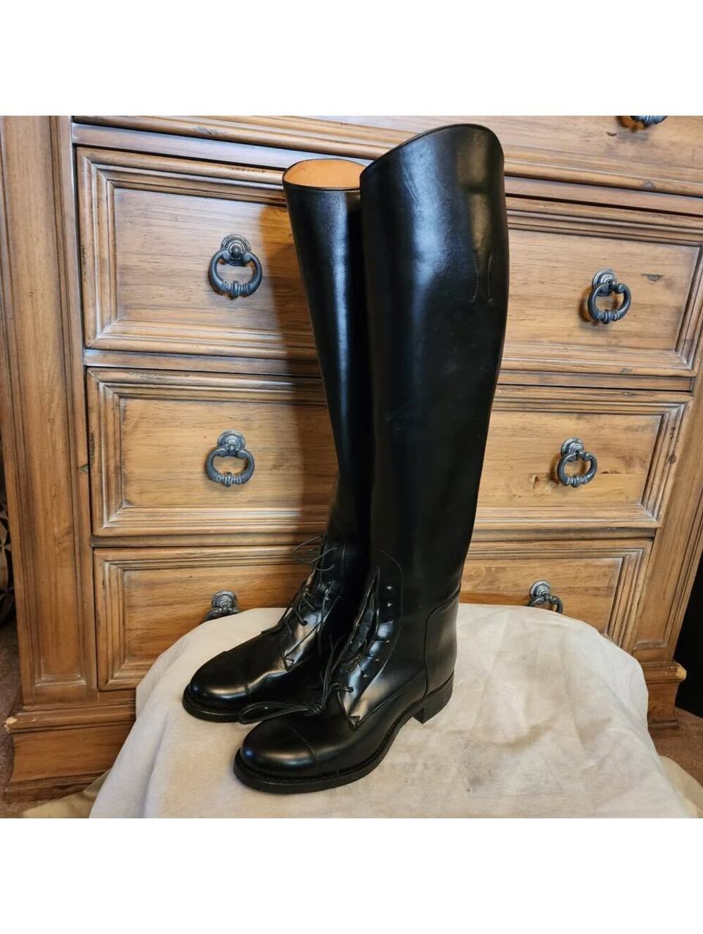NEW Custom Dehner Blucher Field Boots Black Calfskin Riding Boots 8-8.5 USA